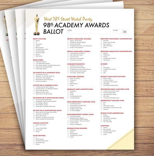 Oscars Ballot Oscars Ballot